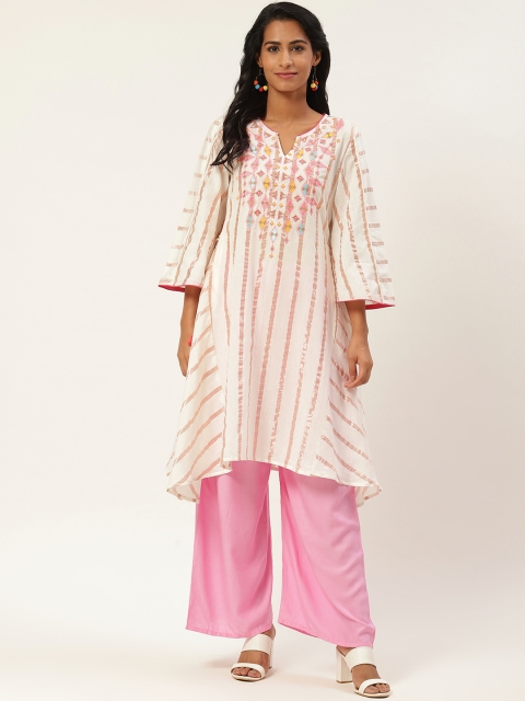 

Rain & Rainbow Women White & Pink Striped Tunic