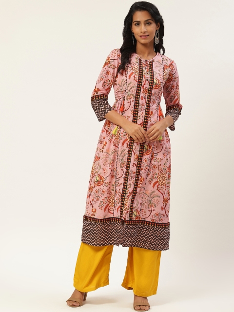 

Rain & Rainbow Women Pink & Orange Ethnic Motif Print A-Line Kurta