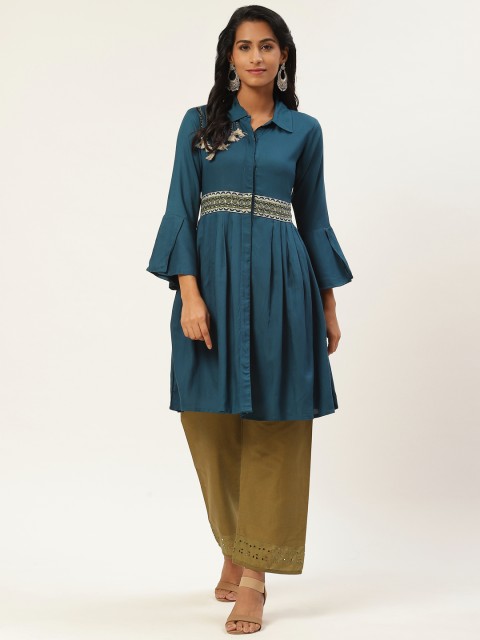 

Rain & Rainbow Women Teal Blue Solid Tunic