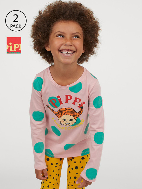 

H&M Girls 2 Pack Printed Tops, Pink