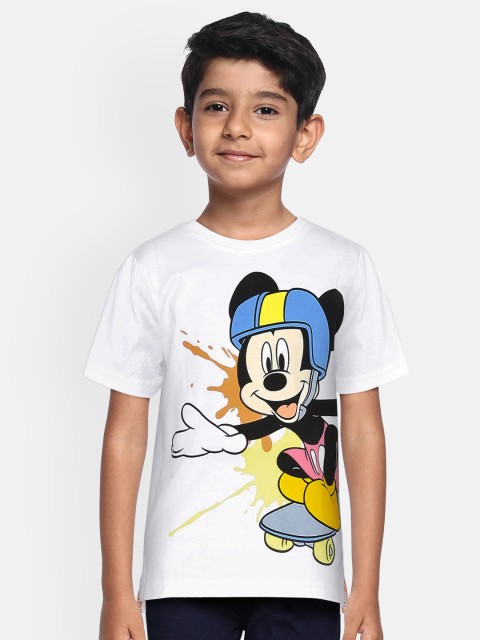 

Loocust Boys White Printed Round Neck Disney Mickey Mouse T-shirt