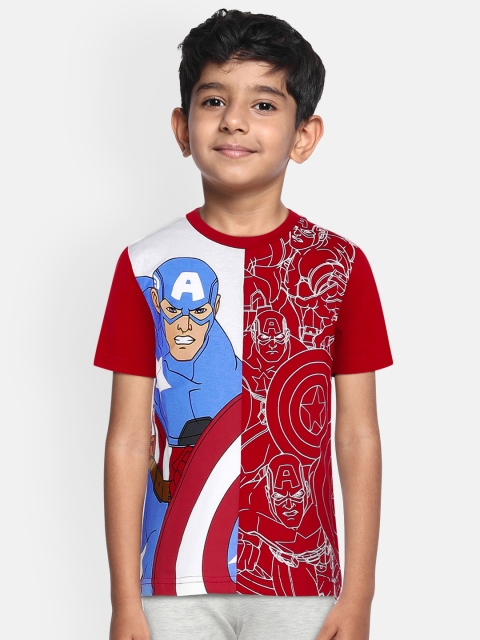 

Loocust Boys Red Printed Round Neck Avengers Captain America T-shirt