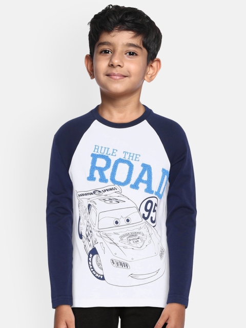 

Loocust Boys White & Navy Blue Printed Round Neck Disney Cars T-shirt