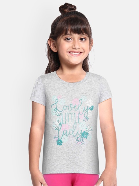 

Loocust Girls Grey Melange Printed Round Neck T-shirt