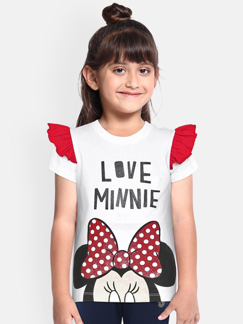 

Loocust Girls White & Black Minnie Mouse Printed Top