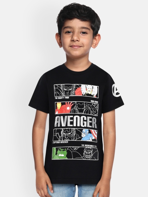 

Loocust Boys Black Printed Round Neck Avengers T-shirt