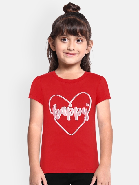 

Loocust Girls Red Printed Round Neck T-shirt