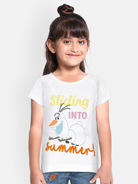 

Loocust Girls White Frozen Printed Round Neck Disney Frozen T-shirt