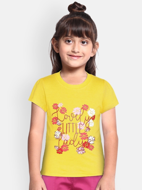 

Loocust Girls Yellow Printed Round Neck T-shirt