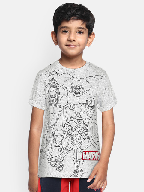 

Loocust Boys White Printed Round Neck Avengers T-shirt