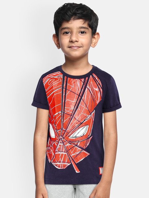 

Loocust Boys Navy Blue Spiderman Printed Round Neck T-shirt