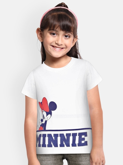 

Loocust Girls White Minnie Mouse Printed Round Neck T-shirt