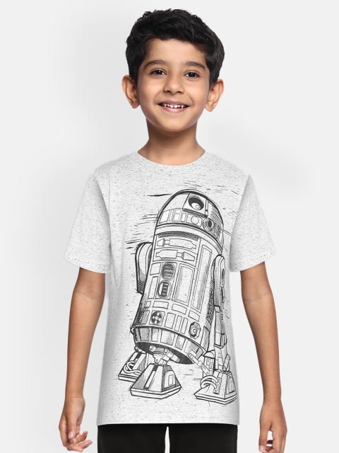 

Loocust Boys White Star Wars Printed Round Neck T-shirt