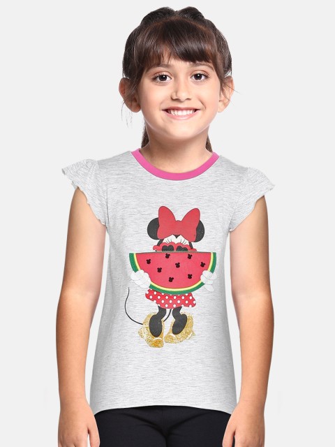 

Loocust Girls Grey Melange Printed Round Neck Disney Minnie Mouse T-shirt