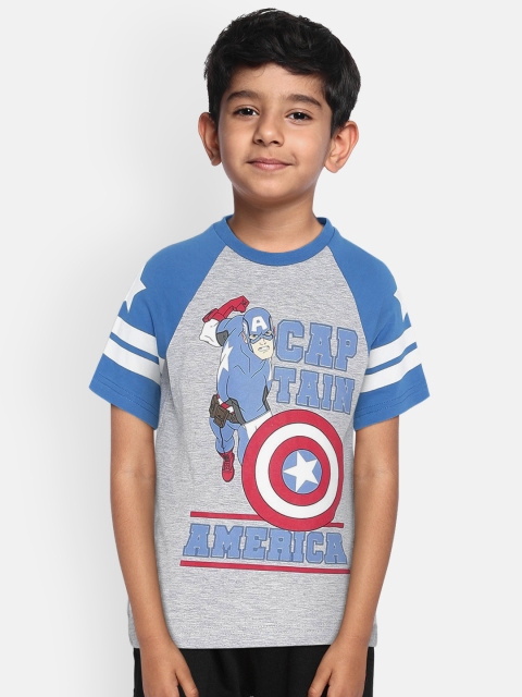 

Loocust Boys Grey Melange Printed Round Neck Avengers Captain America T-shirt