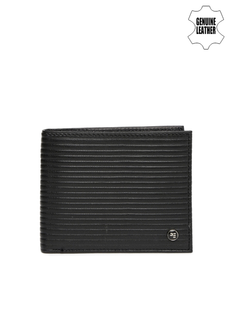 

Peter England Statements Men Black Self-Striped Genuine Leather Wallet