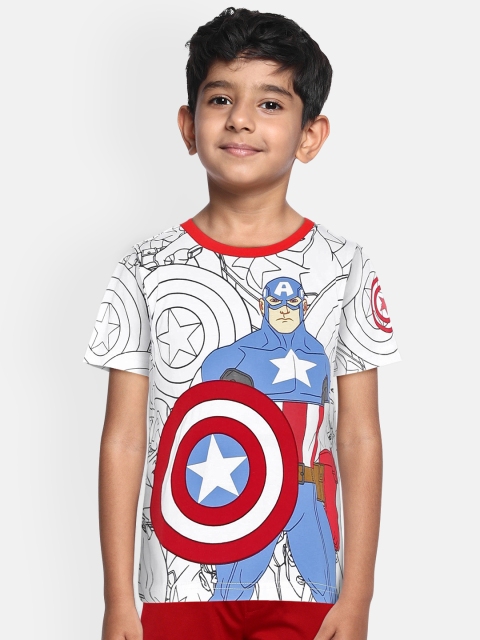 

Loocust Boys White & Blue Avengers Captain America Printed Round Neck T-shirt