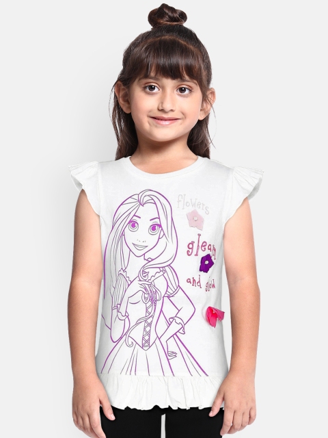 

Loocust Girls White Printed Round Neck Disney Princess T-Shirt