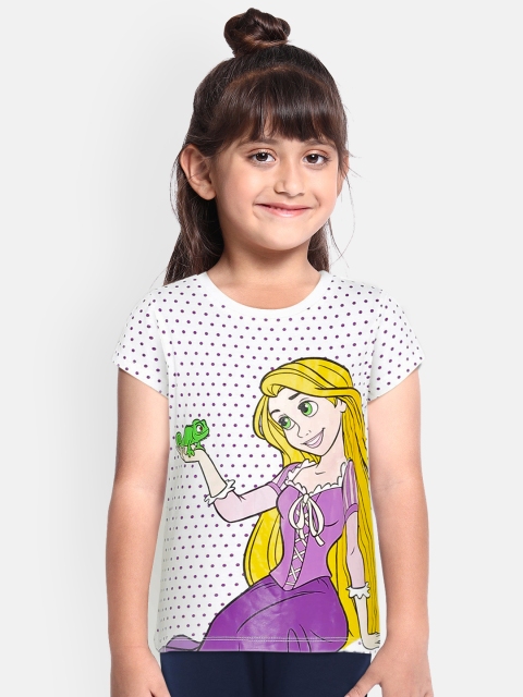 

Loocust Girls White Printed Round Neck Disney Princess T-Shirt