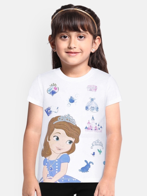 

Loocust Girls White Printed Disney Sofia Round Neck T-shirt