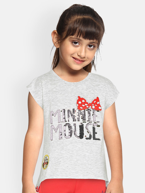 

Loocust Girls Grey Melange Minnie Mouse Embellished Styled Back Top