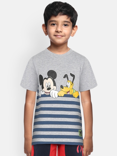 

Loocust Boys Grey Melange Printed Round Neck Disney Mickey Mouse T-shirt
