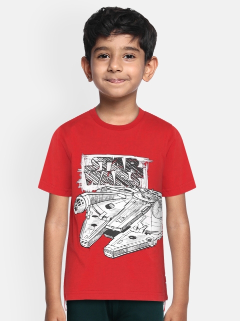 

Loocust Boys Red Printed Disney Star Wars Round Neck T-shirt