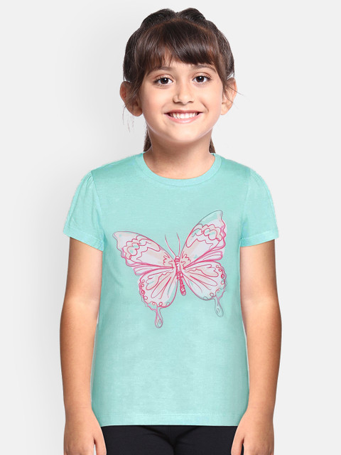 

Loocust Girls Blue Printed Round Neck T-shirt