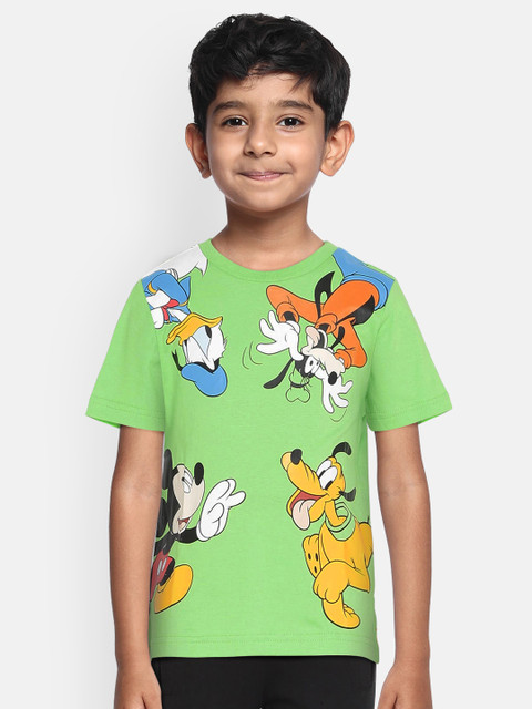 

Loocust Boys Green Mickey & Friends Printed Round Neck T-shirt