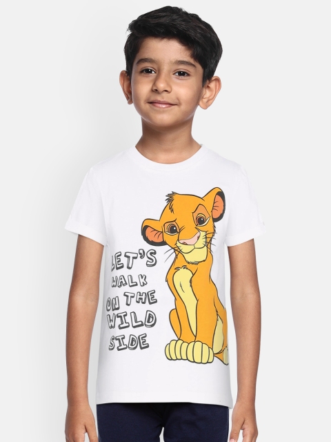 

Loocust Boys White Lion King Printed Round Neck T-shirt