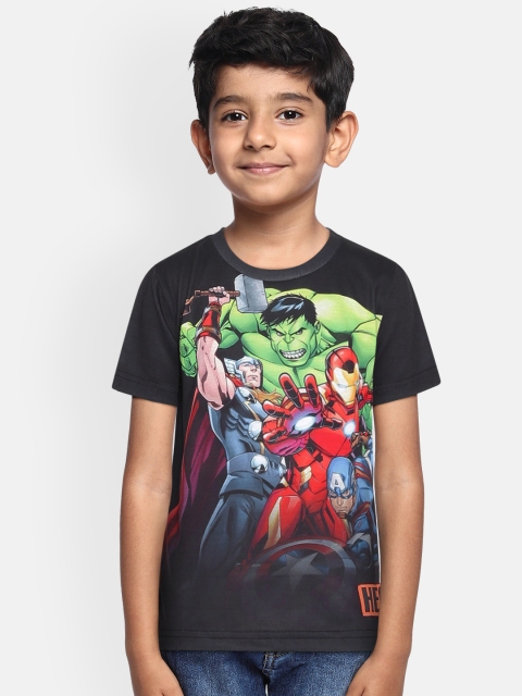 

Loocust Boys Black Printed Avengers Round Neck T-shirt