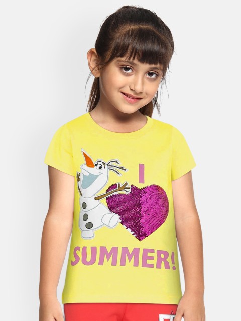 

Loocust Girls Yellow Printed Round Neck Disney Frozen T-shirt
