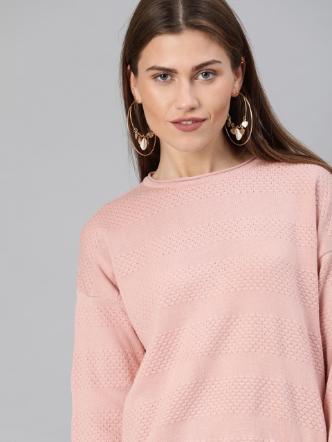 

ONLY Women Peach-Coloured Self Design Pullover Sweater