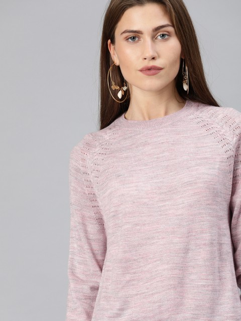 

ONLY Women Pink Solid Pullover Sweater with Perforations