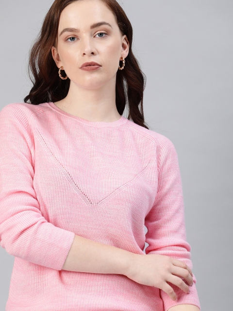

ONLY Women Pink Solid Pullover Sweater with Perforations