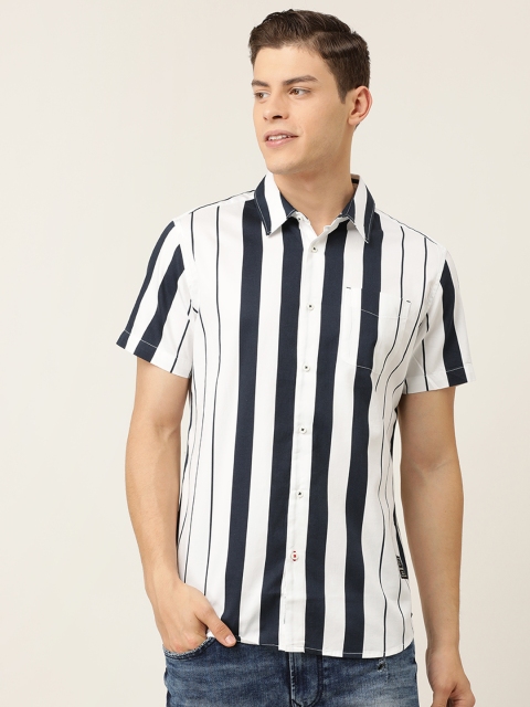

Being Human Men White & Navy Blue Slim Fit Striped Casual Shirt