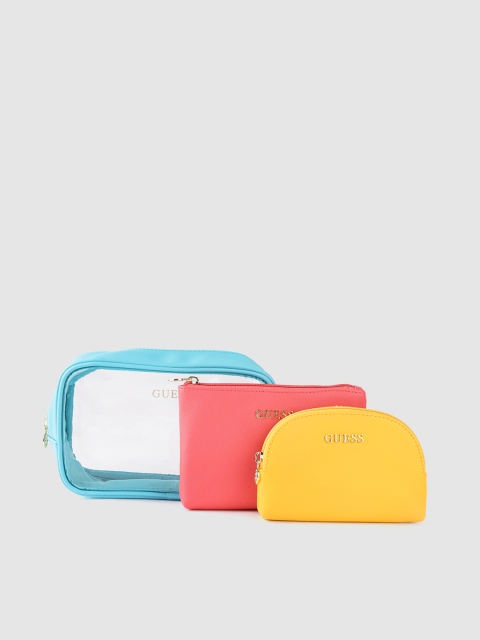 

GUESS Women Set of 3 Solid Cosmetic Pouch, Transparent