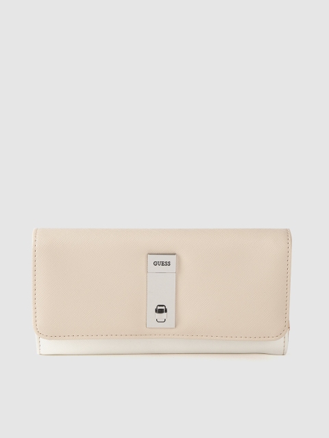 

GUESS Women Peach-Coloured & White Colourblocked Three Fold Wallet