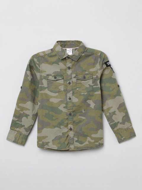

max Boys Olive Green Regular Fit Camoulflage Printed Casual Shirt