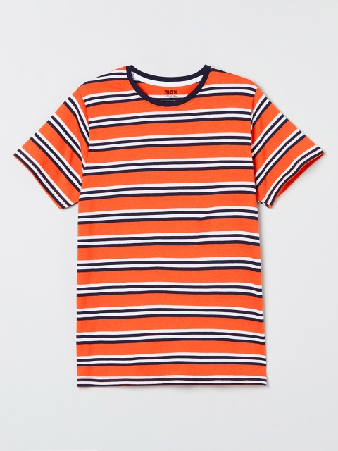 

max Boys Orange White Striped Pure Cotton T-shirt