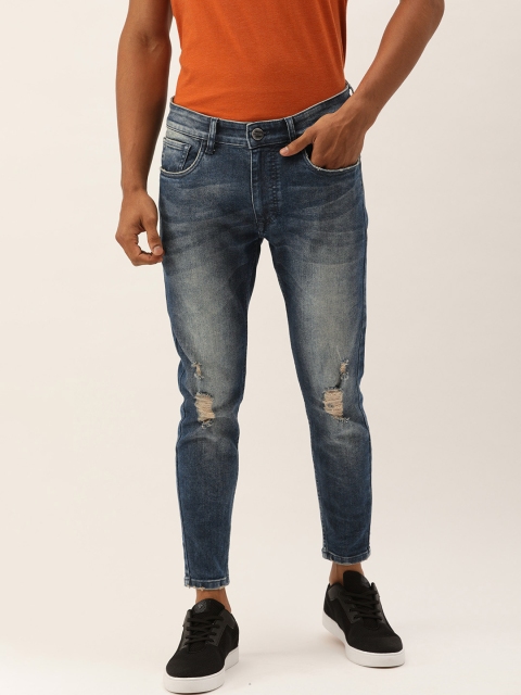 

SINGLE Men Blue Skinny Fit Mid-Rise Mildly Distressed Stretchable Cropped Jeans