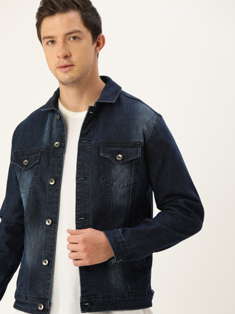 

SINGLE Men Blue Solid Denim Jacket