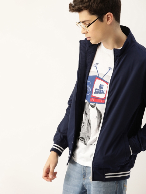 

SINGLE Men Navy Blue Solid Open Front Jacket