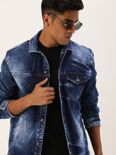 

SINGLE Men Navy Blue Solid Denim Jacket