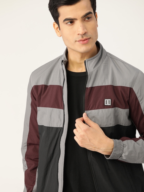 

SINGLE Men Black & Grey Striped Bomber Jacket