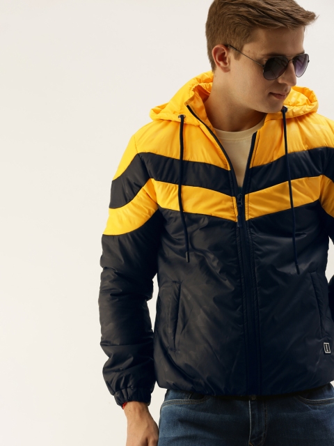 

SINGLE Men Yellow & Black Colourblocked Bomber