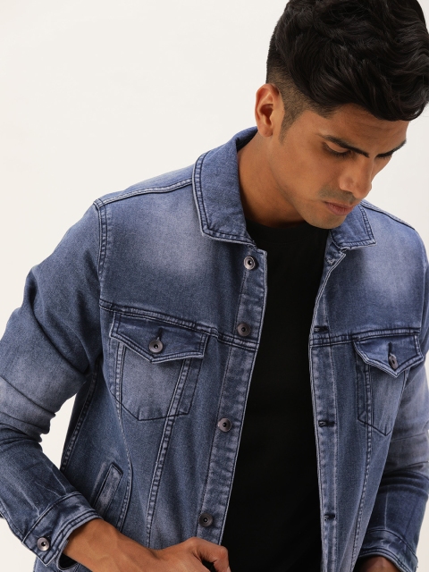 

SINGLE Men Blue Solid Denim Jacket
