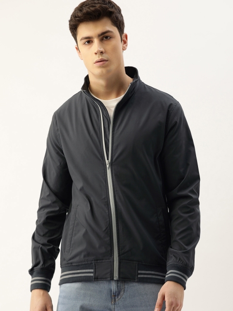 

SINGLE Men Charcoal Solid Open Front Jacket