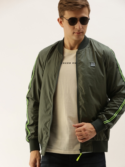 

SINGLE Men Olive Green Solid Bomber