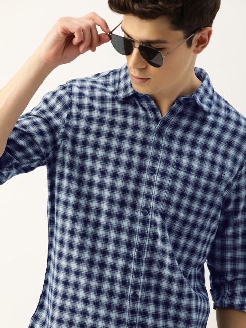 

SINGLE Men Blue Regular Fit Checked Casual Shirt